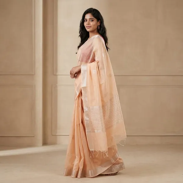 Peach-Cream_Fancy_Silver_Fancy_Cotton_Saree_For_Women