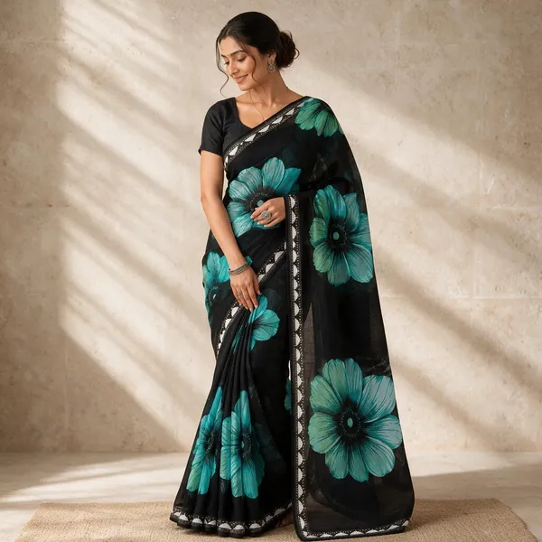 Black_Georgette_Digital_Print_With_Lace_Saree_For_Women