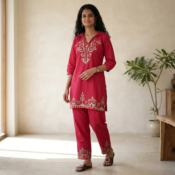 Red_Cotton_Straight_Embroidered_Cord_Set_For_Women
