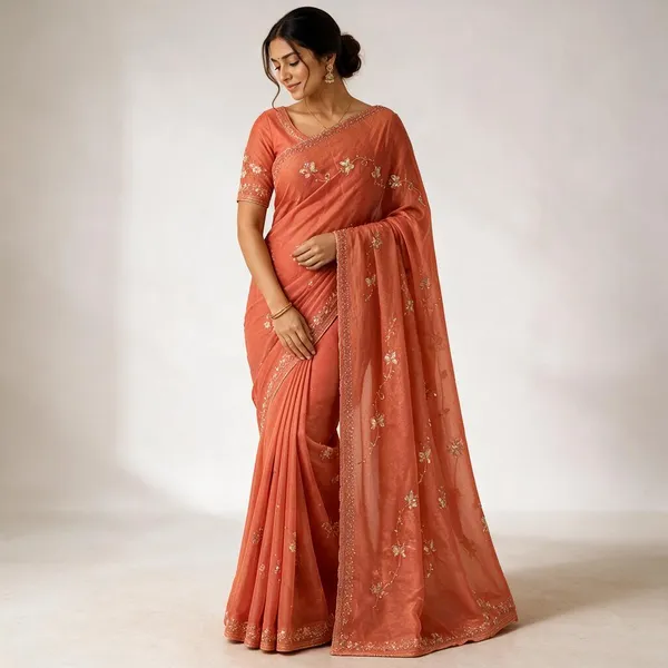 Orange_Fox_Georgette_With_Hand_Work_Saree_For_Women