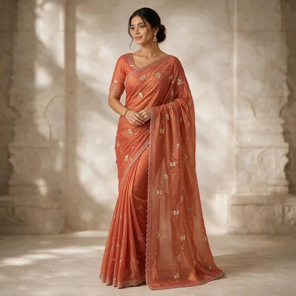 Orange_Fox_Georgette_With_Hand_Work_Saree_For_Women
