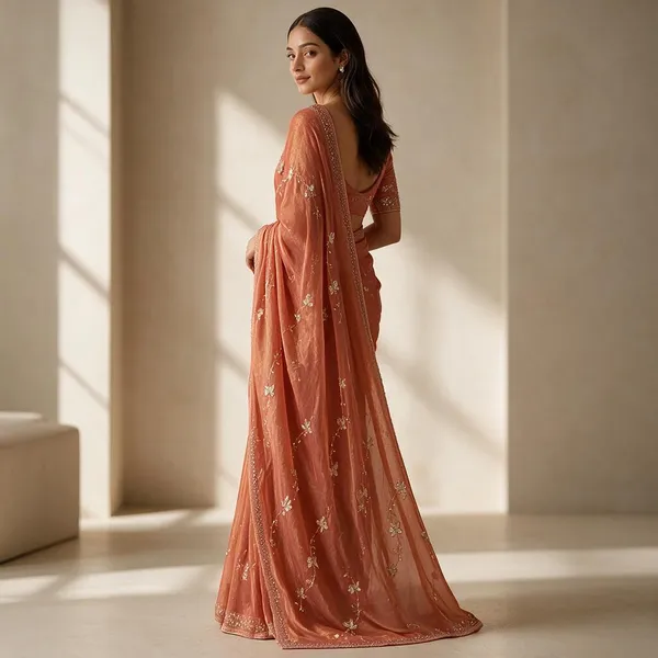Orange_Fox_Georgette_With_Hand_Work_Saree_For_Women