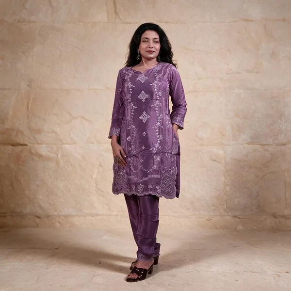 Purple_American_Silk_Embroidered_Kurta_Pant_Cord_Set_For_Women