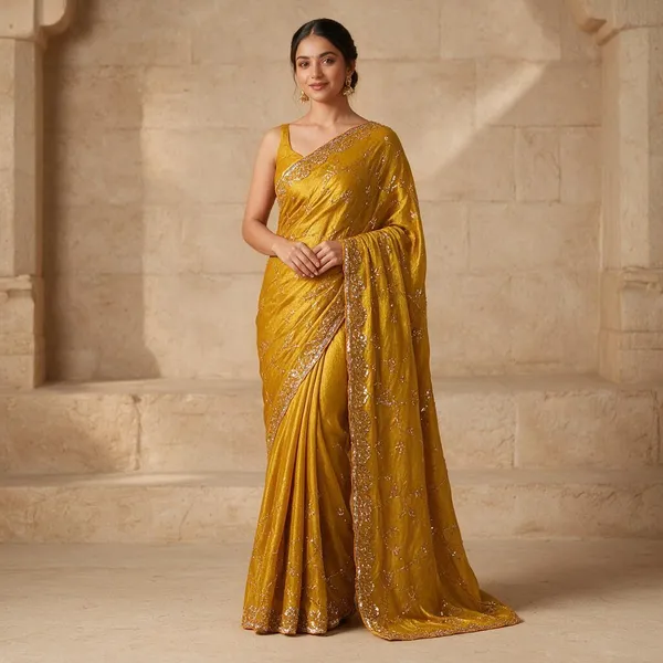 Yellow_Candy_Crush_Material_With_Hand_Work_Saree_For_Women