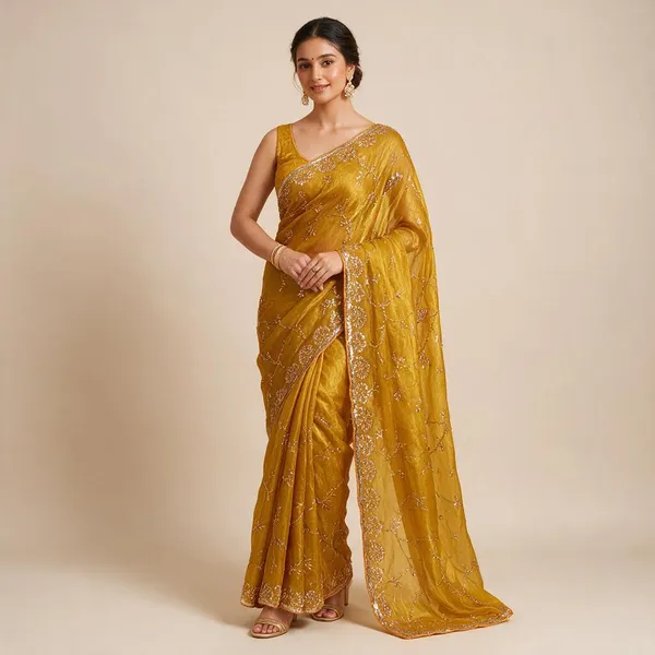 Yellow_Candy_Crush_Material_With_Hand_Work_Saree_For_Women