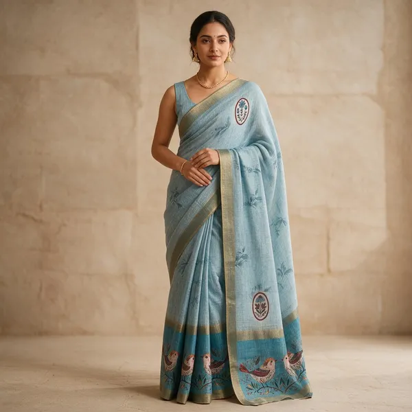 Blue_Chanderi_Glass_Digital_Saree_For_Women