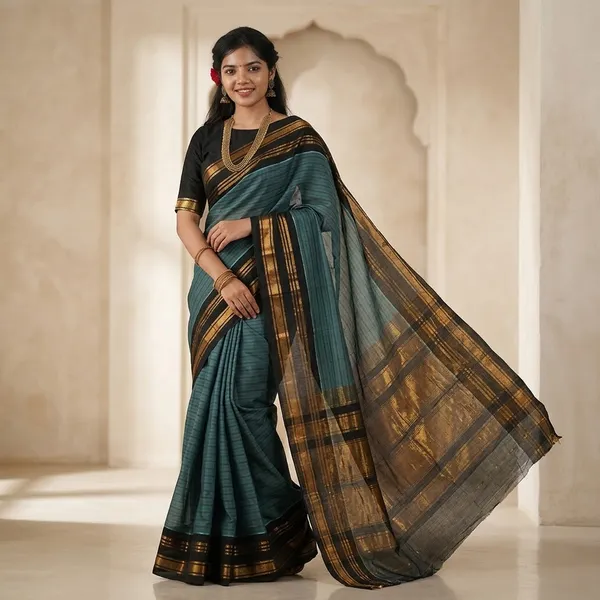 Black_Handloom_Pure_Gadwal_Silk_Saree_For_Women