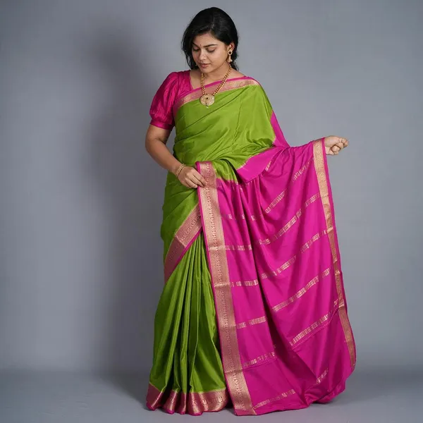 Green_Pure_Mysore_Silk/Crepe_80Gsm_Saree_For_Women