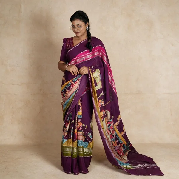 Purple_Kalamkari_Saree_For_Women