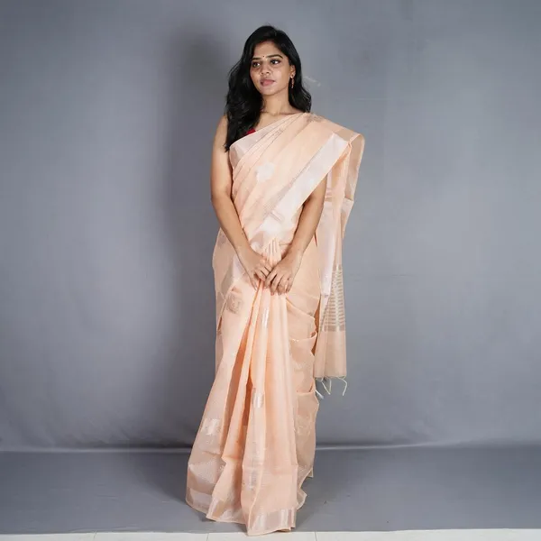 Peach-Cream_Fancy_Silver_Fancy_Cotton_Saree_For_Women