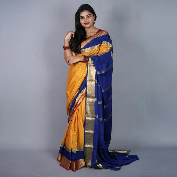 Blue_Pure_Mysore_Silk/Crepe_80Gsm_Saree_For_Women