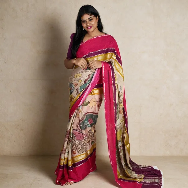 Pink_Kalamkari_Saree_For_Women