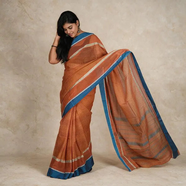 Orange_Handloom_Pure_Narayanpet_Cotton_Saree_For_Women