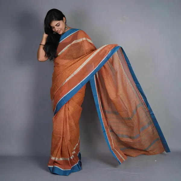 Orange_Handloom_Pure_Narayanpet_Cotton_Saree_For_Women
