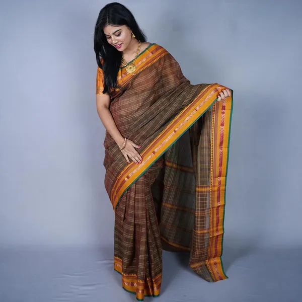 Brown_Handloom_Pure_Narayanpet_Cotton_Saree_For_Women