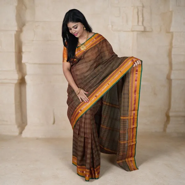 Brown_Handloom_Pure_Narayanpet_Cotton_Saree_For_Women