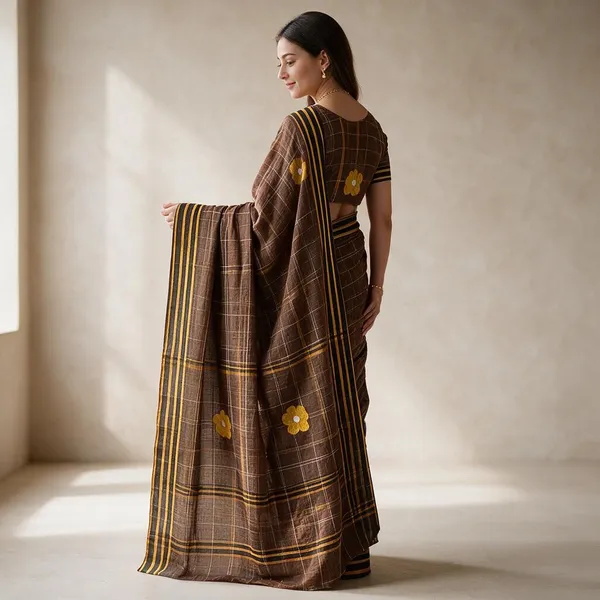 Brown_Handloom_Pure_Narayanpet_Cotton_Saree_For_Women