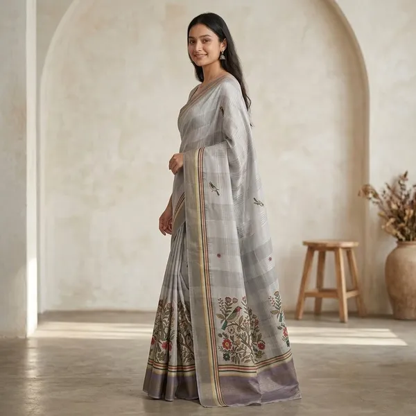 Grey_Jacquard_Lenin_Digital_Saree_For_Women