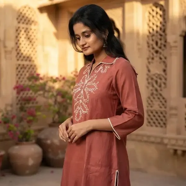 Rust_Cotton_Flared_Embroidered_Cord_Set_For_Women