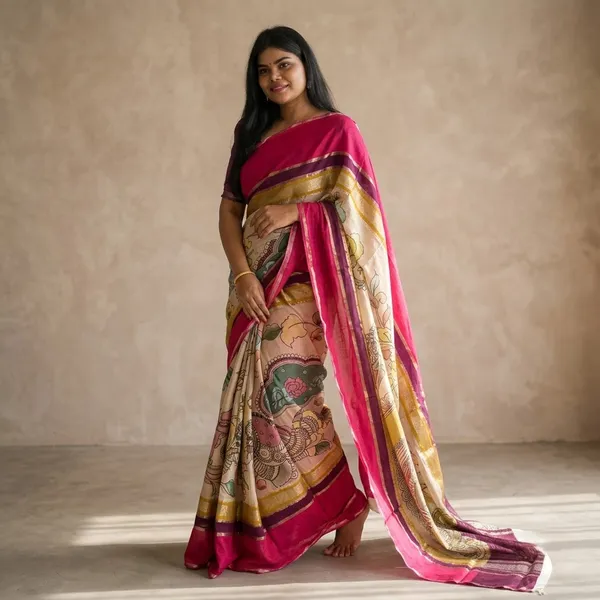 Pink_Kalamkari_Saree_For_Women