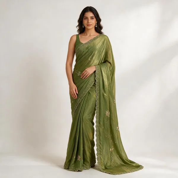 Green_Fox_Georgette_With_Hand_Work_Saree_For_Women
