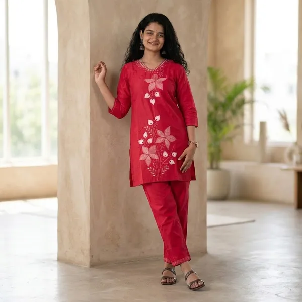 Red_Cotton_Straight_Embroidered_Cord_Set_For_Women