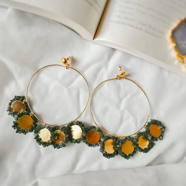 Mishti_Green_Gold_Coin_Hoop_Earrings