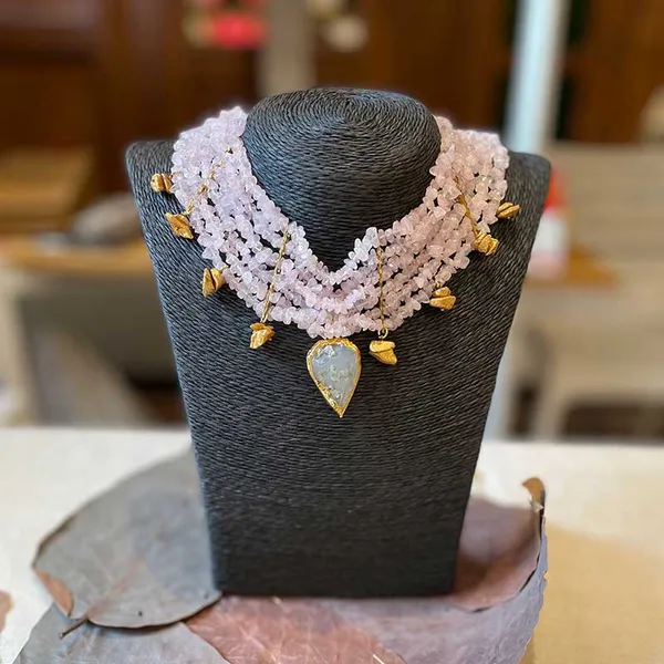 Majestic_Grey_Multicolor_Statement_Necklace_Rose_Quartz_Pink