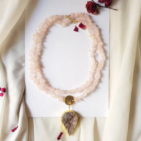 Two_Layered_Classic_Grey_Necklace_Rose_Quartz_Pink