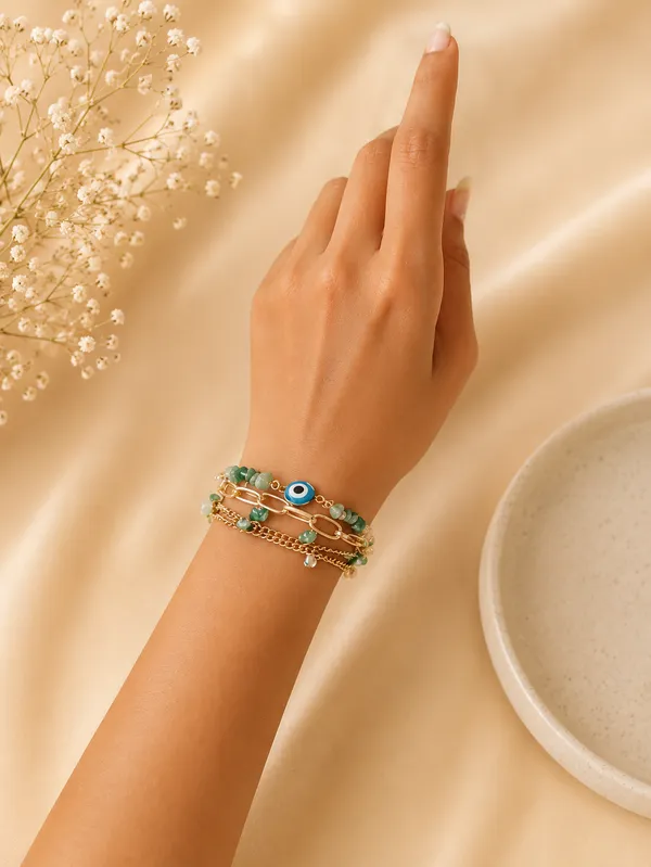 White_Peace_Layer_Evil_Eye_Bracelet_Teal_Green