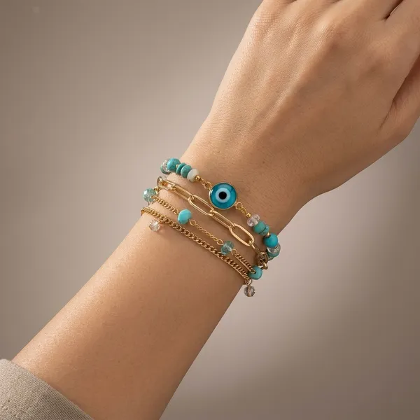 Layered_Gold_Chain_Evil_Eye_Bracelet_Teal_Green