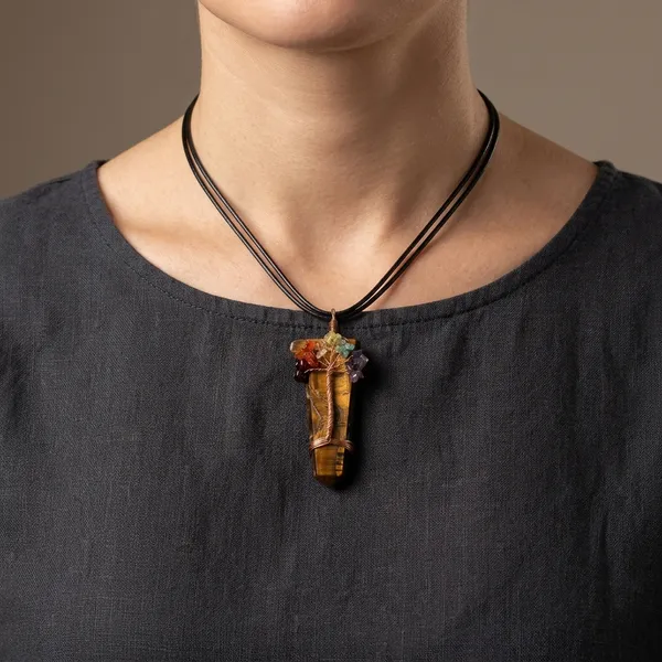 Tof_Bullet_Shape_Necklace_Tiger_Eye