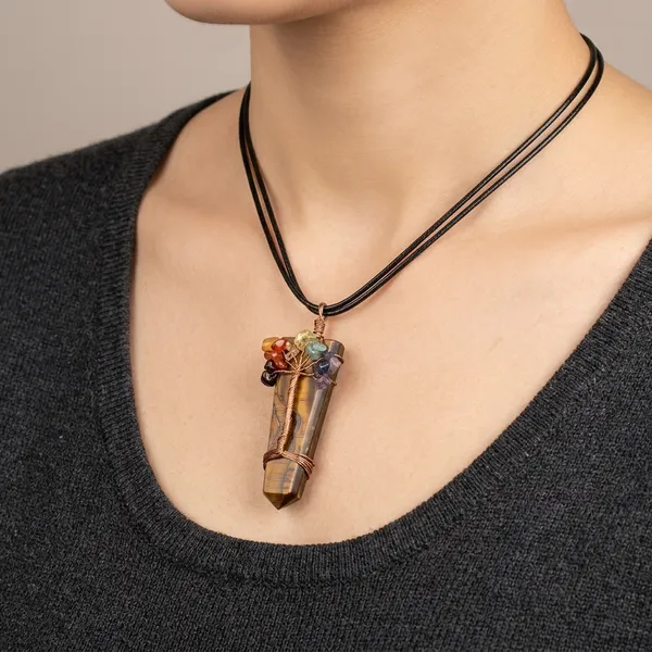 Tof_Bullet_Shape_Necklace_Tiger_Eye