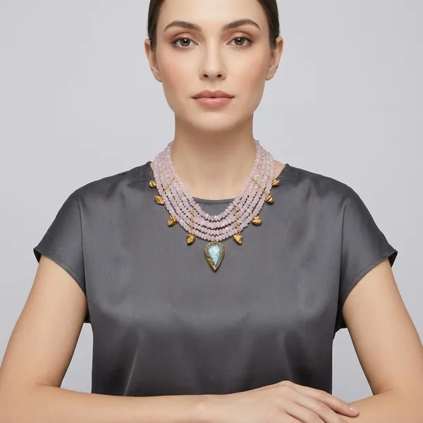 Majestic_Grey_Multicolor_Statement_Necklace_Rose_Quartz_Pink