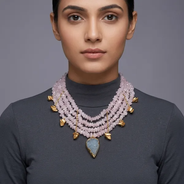 Majestic_Grey_Multicolor_Statement_Necklace_Rose_Quartz_Pink