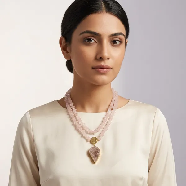 Two_Layered_Classic_Grey_Necklace_Rose_Quartz_Pink