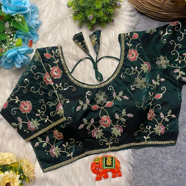 Dark_Green_Silk_Embroidered_Blouse_For_Women