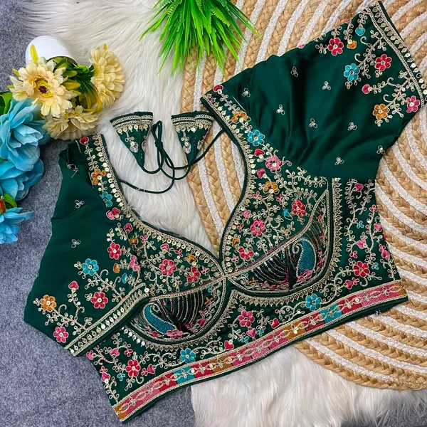 Dark_Green_Silk_Embroidered_Blouse_For_Women