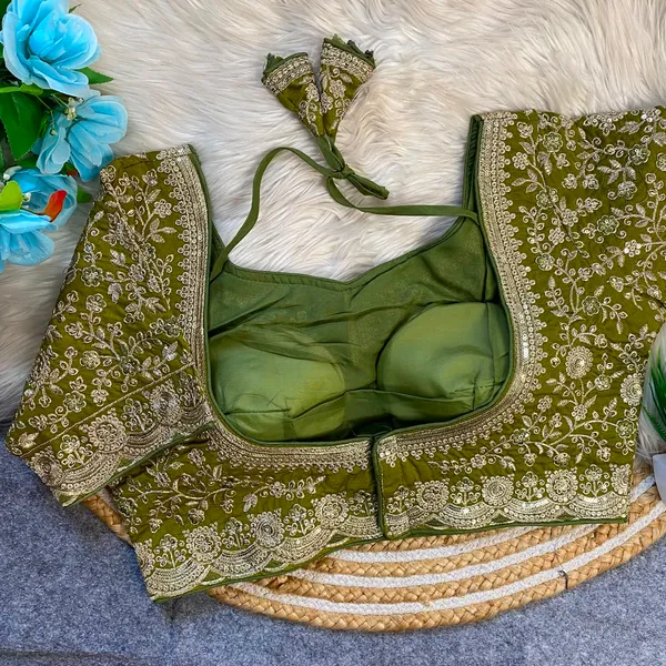 Olive_Green_Fendy_Silk_Sequince_Embroidered_Work_Blouse_For_Women