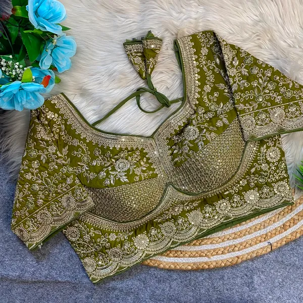 Olive_Green_Fendy_Silk_Sequince_Embroidered_Work_Blouse_For_Women