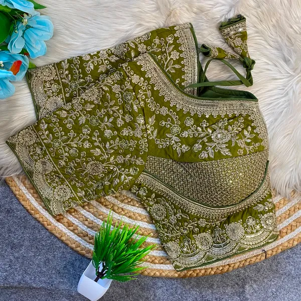 Olive_Green_Fendy_Silk_Sequince_Embroidered_Work_Blouse_For_Women
