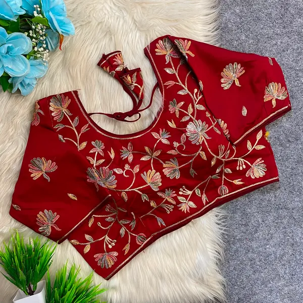 Maroon_Silk_Embroidered_Floral_Blouse_For_Women