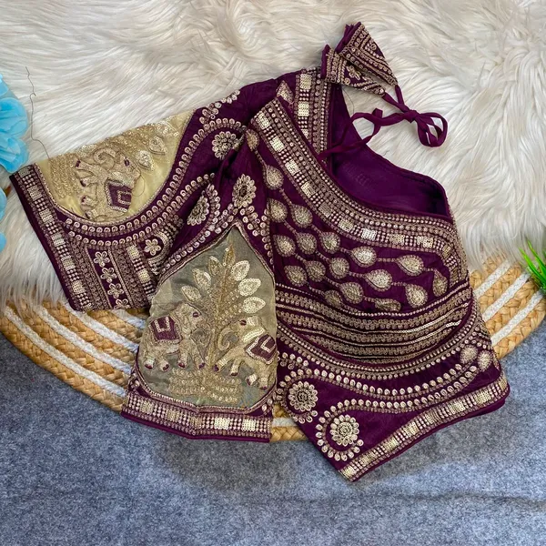Wine_fendy_Silk_Sequin_Embroidered_Work_Blouse_For_Women