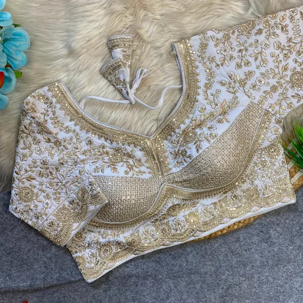 White_Fendy_Silk_Embroidered_Sequin_Work_Blouse_For_Women