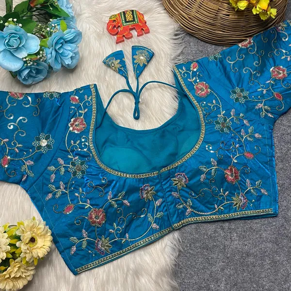 Blue_Silk_Floral_Embroidered_Blouse_For_Women
