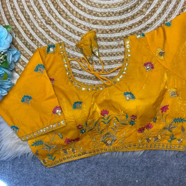 Yellow_Silk_Embroidered_Mirror_Work_Blouse_For_Women