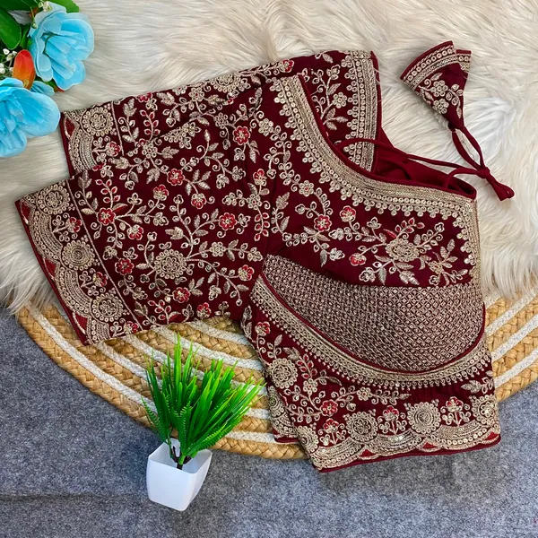Maroon_Fendy_Silk_Sequence_Embroidery_Work_Blouse_For_Women