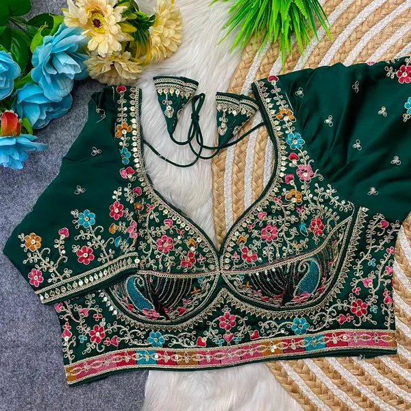 Dark_Green_Silk_Embroidered_Blouse_For_Women