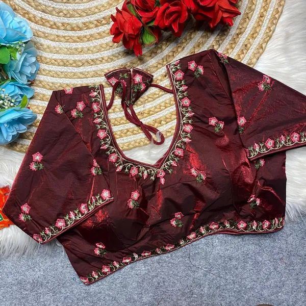 Maroon_Silk_Embroidered_Floral_Blouse_For_Women