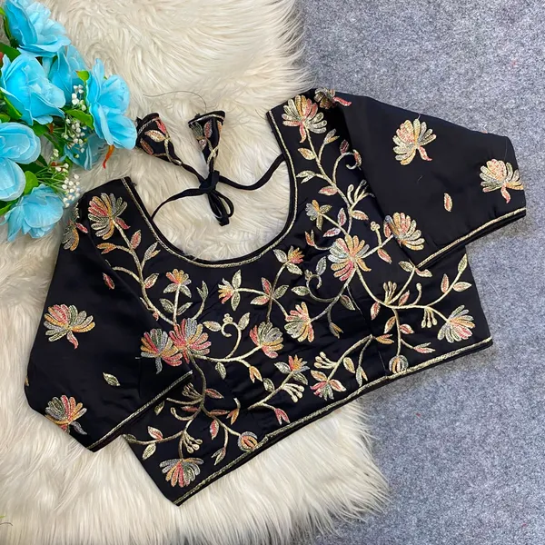 Black_Silk_Embroidered_Floral_Blouse_For_Women